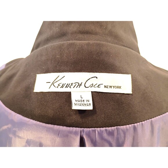 Black Car Coat Mid Length Size L Zip Snap Stand Up Mandarin Collar Lined Pockets - Picture 15 of 16